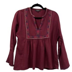 MADEWELL Embroidered Maroon Embellished Popover
Blouse Size Small
